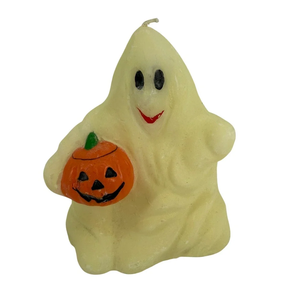 Vintage Sonoma Halloween Ghost Glow in the Dark Candle with Pumpkin Spooky Retro
